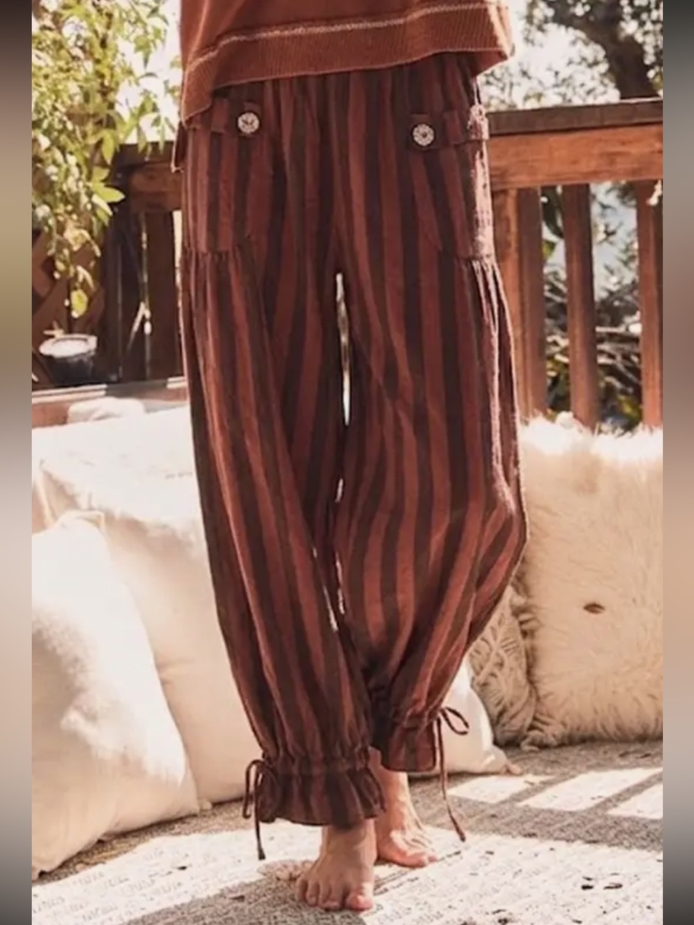 707. Oddi striped wide leg pant in rust